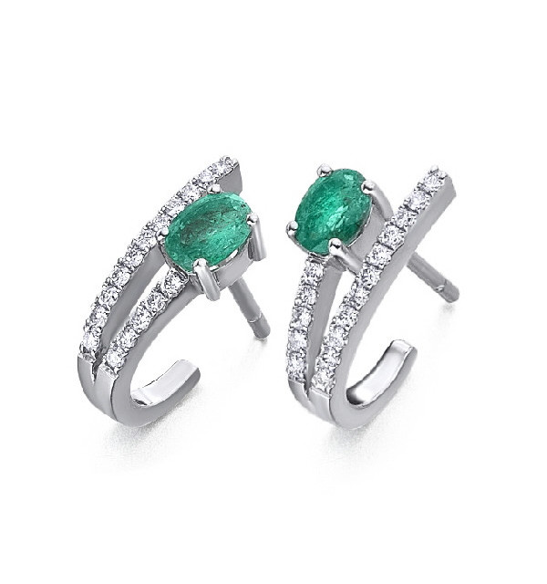Pendientes de  oro blanco con Esmeraldas y  Diamantes