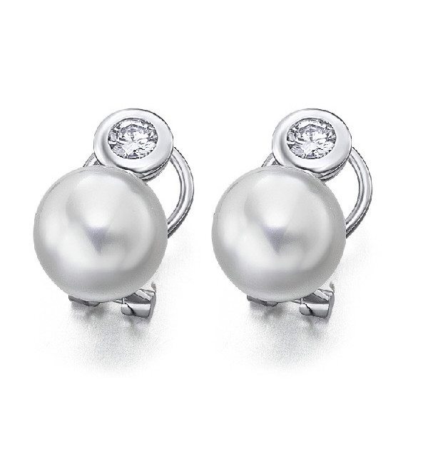 Pendientes oro blanco,  Diamantes y perlas cultivadas