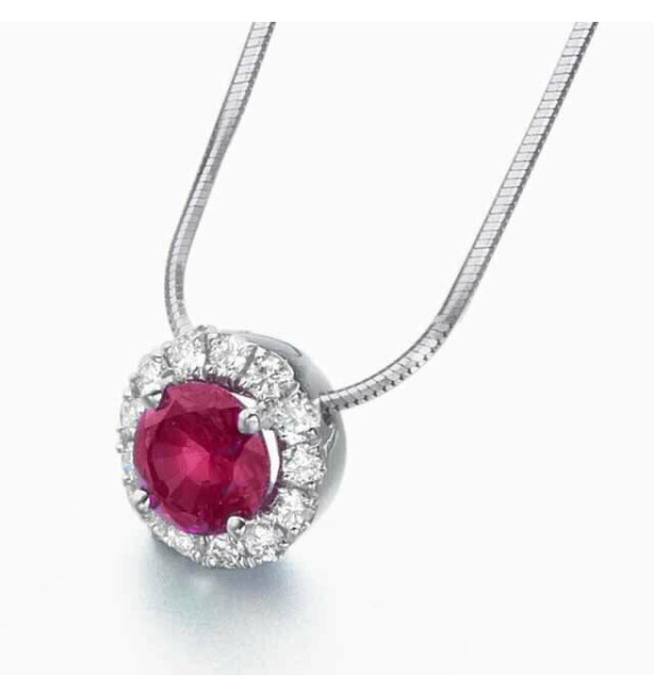 Colgante de  oro blanco con Rubí y orla de Diamantes