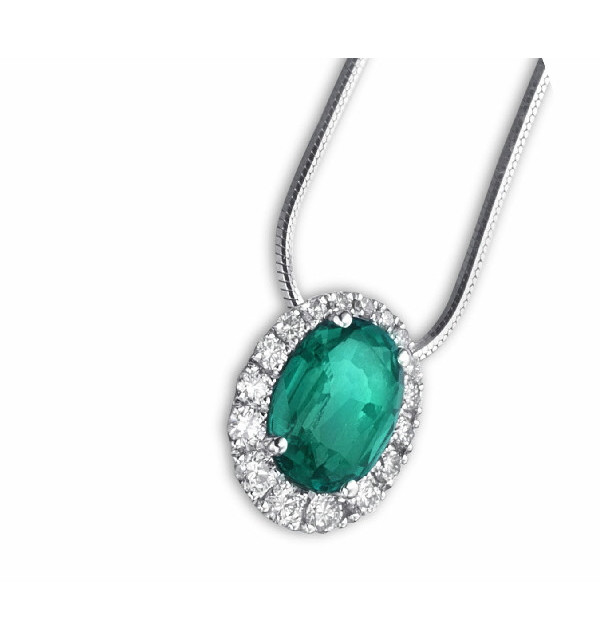 White gold pendant with Emerald and Diamonds