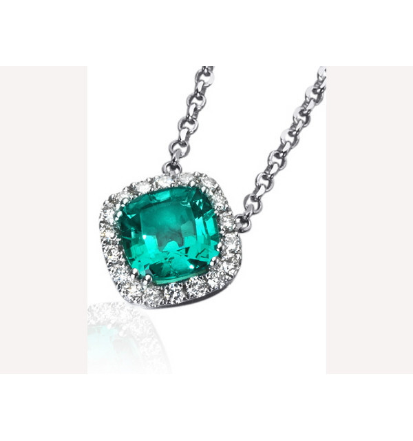 Colgante de  oro blanco con Esmeralda y  Diamantes