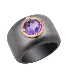 Rose gold and silver ring with Diamonds and Amethyst