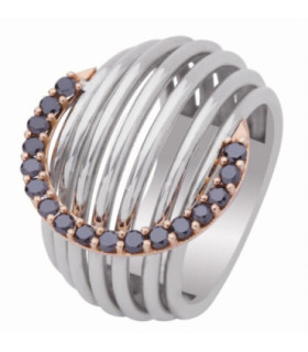 Rose gold and silver ring with black Diamonds