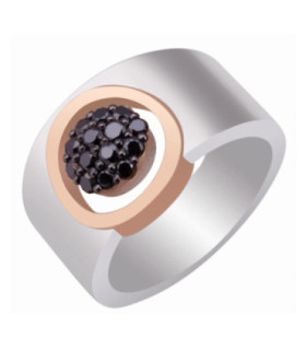 Rose gold and silver ring with black Diamonds