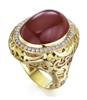 Yellow gold ring with Cornelian and Diamonds