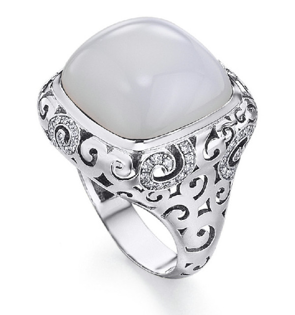 Anillo oro blanco , Agata y Diamantes