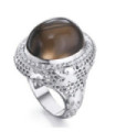 White gold ring with Diamonds and Smokey quartzs