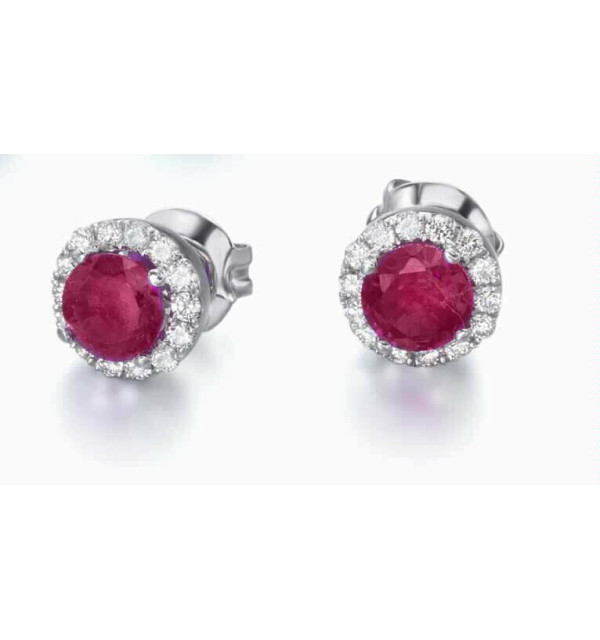 Pendientes de  oro blanco con Rubís y orla de Diamantes.