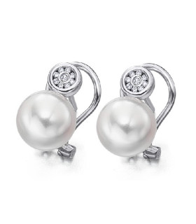 Pendientes oro blanco,  Diamantes y perlas cultivadas