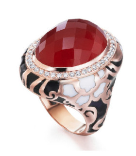Rose gold ring with enamel, Cornelian and Diamonds