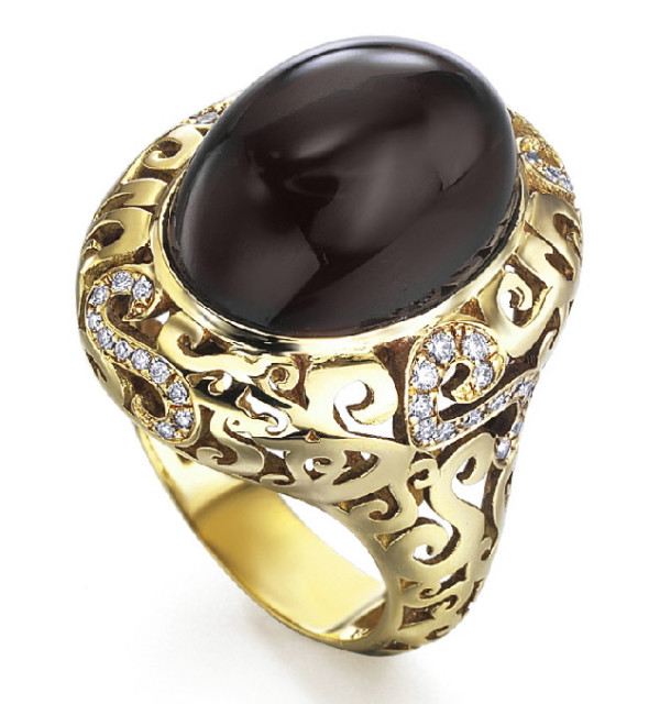 Yellow gold ring with Smokey Quartz and Diamonds