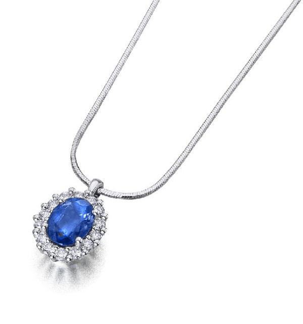 Colgante de  oro blanco con Zafiro y  Diamantes