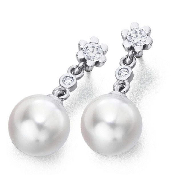 Pendientes oro blanco ,  Diamantes y perlas