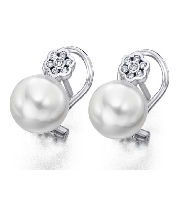 Pendientes oro blanco,  Diamantes y perlas cultivadas