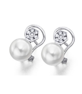 Pendientes oro blanco,  Diamantes y perlas cultivadas