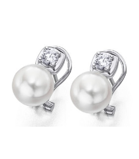 Pendientes oro blanco,  Diamantes y perlas cultivadas