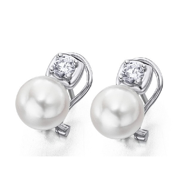 White gold earrings with Diamonds and  cultured Pearls