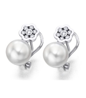 Pendientes oro blanco,  Diamantes y perlas cultivadas