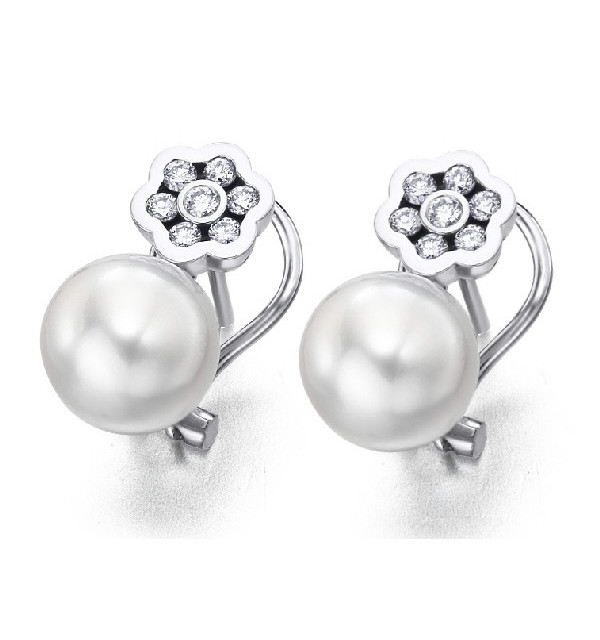 Pendientes oro blanco,  Diamantes y perlas cultivadas