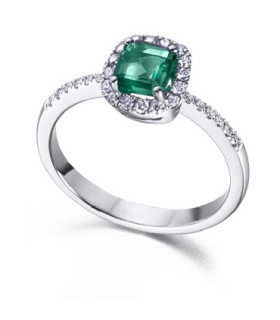 Anillo de oro blanco con Esmeralda y Diamantes