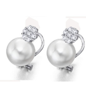 Pendientes oro blanco, Diamantes y Perlas
