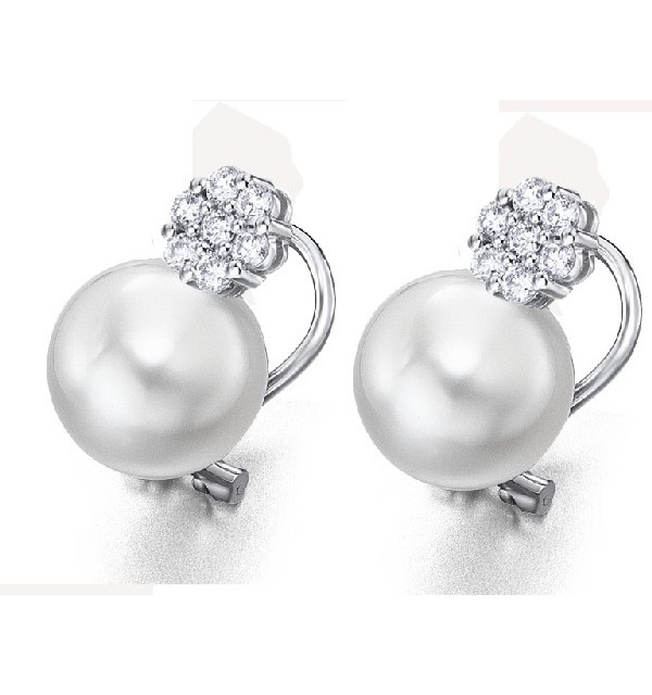 Pendientes oro blanco, Diamantes y Perlas