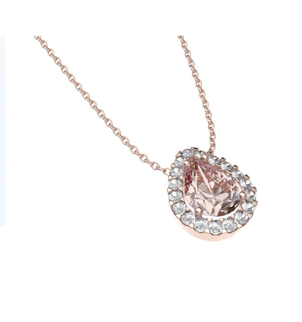 Colgante de  oro rosa  con Morganita  orla de Diamantes