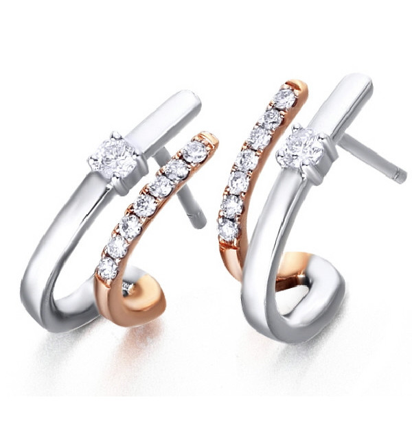 Pendientes oro blanco y rosa con Diamantes