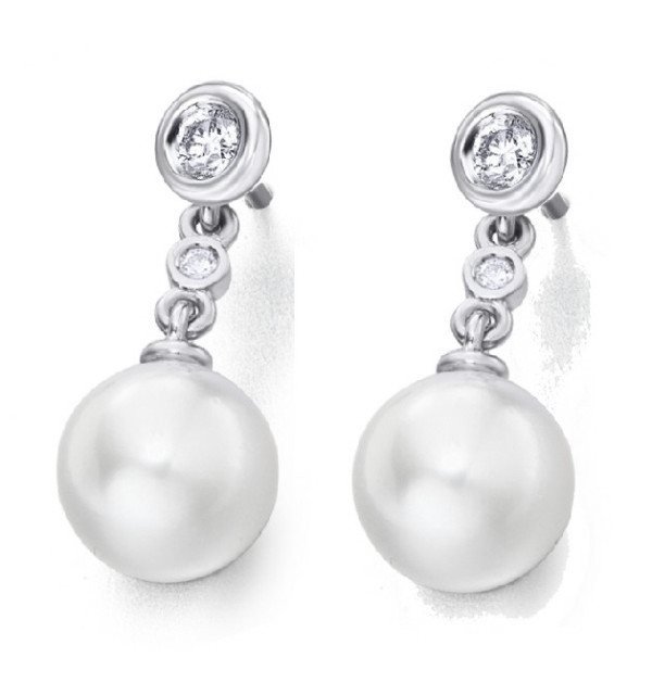 Pendientes oro blanco, Diamantes y Perla cultivada