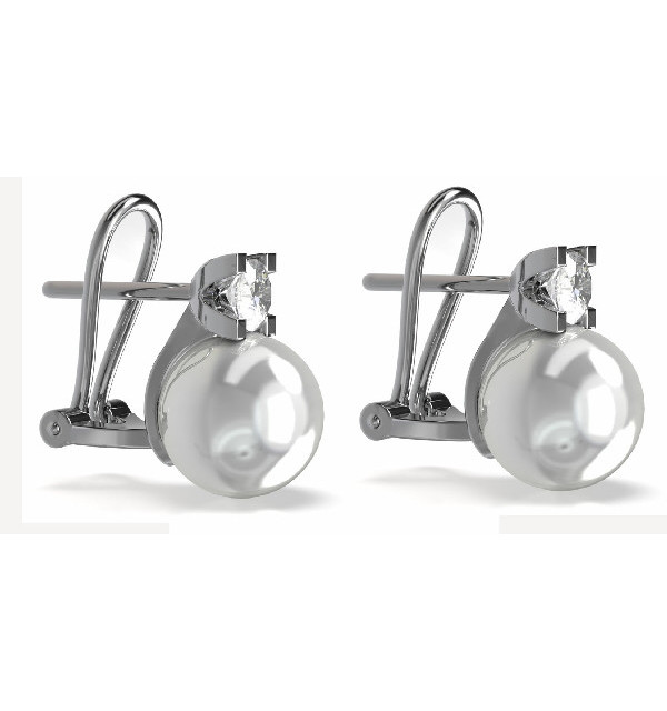 Pendientes oro blanco,  Diamantes y perlas australianas
