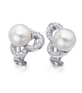Pendientes oro blanco,  Diamantes y perlas cultivadas