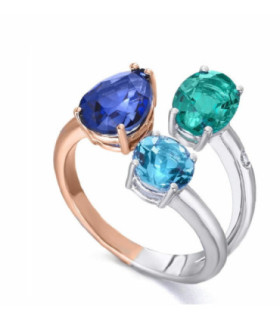 White gold ring with Diamond, Sapphire, Topaz and Emerald