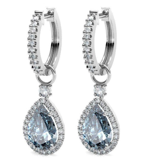 Pendientes oro blanco, Diamantes y Aguamarinas