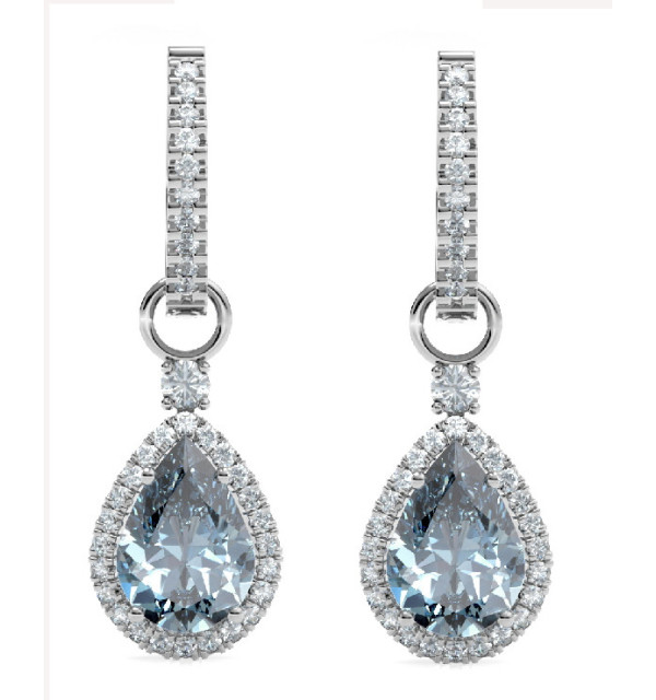 Pendientes oro blanco, Diamantes y Aguamarinas