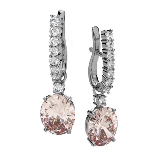 Pendientes oro blanco, Diamantes  y Morganitas