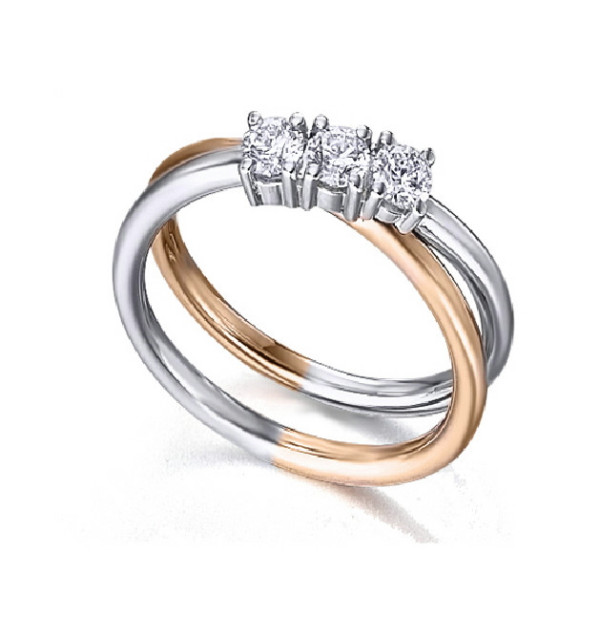 Anillo oro blanco y rosa con diamantes