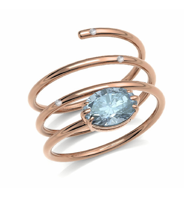 Anillo oro rosa , Turmalina azul y Diamantes