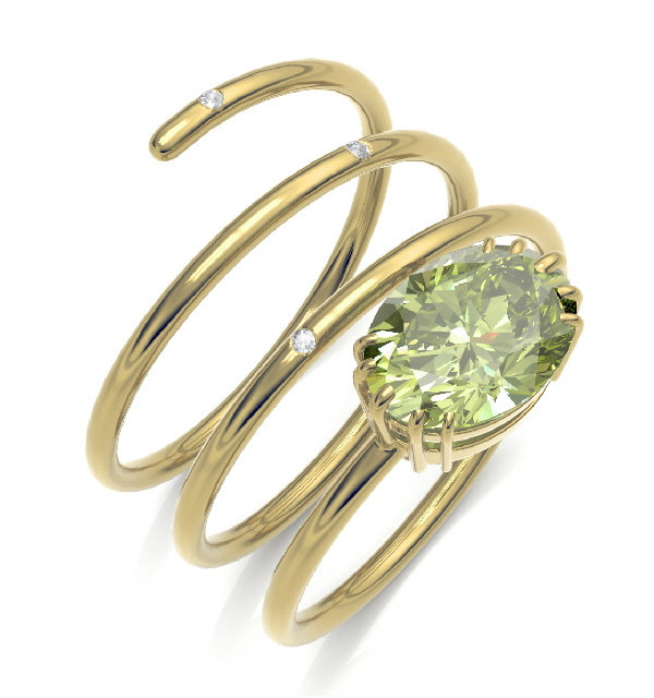 Anillo oro amarillo, Peridoto y Diamante