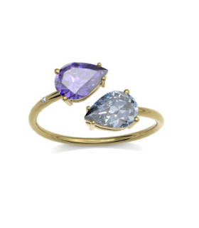 Yellow gold ring with Diamonds, Amethyst and Topaz