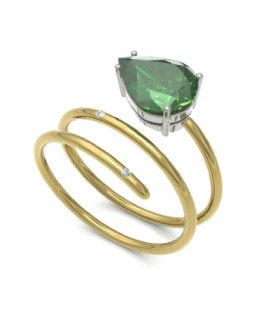 Yellow gold ring with Diamonds and Emerald