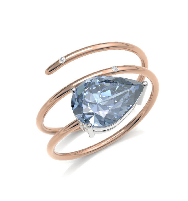 Rose gold ring with Diamonds and  Aquamarine
