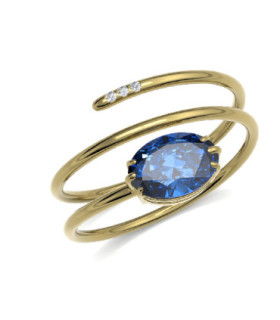 Anillo oro amarillo, Iolita y Diamante