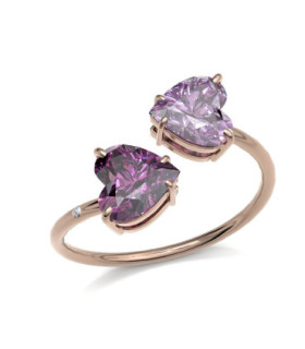 Rose gold ring with Diamonds, Rhodolite and Tourmaline