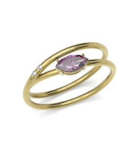 Yellow gold ring with Diamonds and Rhodolite