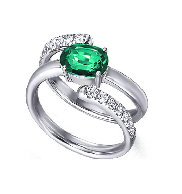 Anillo de  oro blanco con Esmeralda y  Diamantes