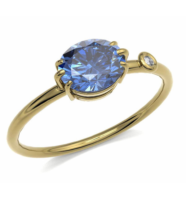 Anillo oro amarillo,  Zafiro  y Diamante