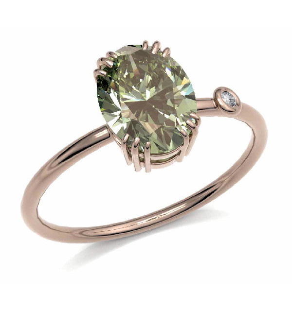Rose gold ring with green Tourmaline and Diamond