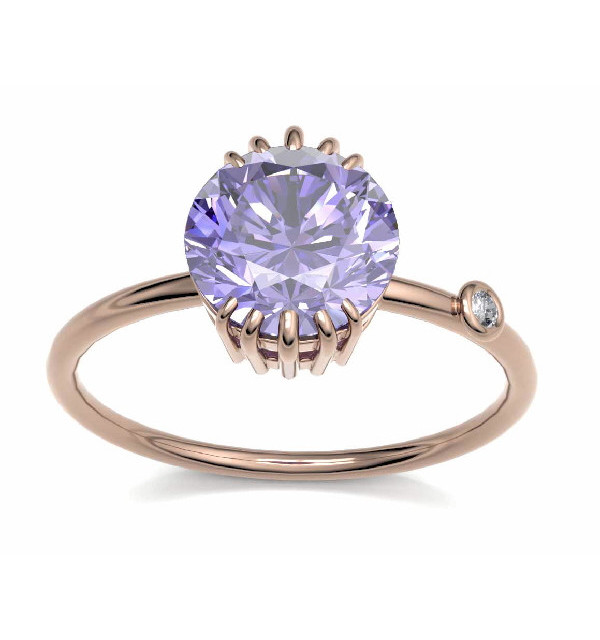 Rose gold ring with purple Sapphire and Diamond