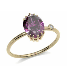Yellow gold ring with rose Tourmaline and Diamond