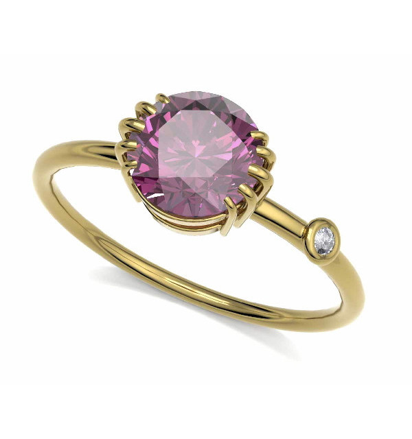 Anillo oro amarillo, Rodolita  y Diamante